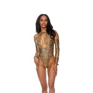 Long Sleeve Open Front Leopard Print Hologram Swimwear.
